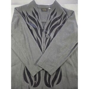 Bob Mackie Wearable Art 3X Faux Suede Sequin Zebra Zip Jacket Blazer